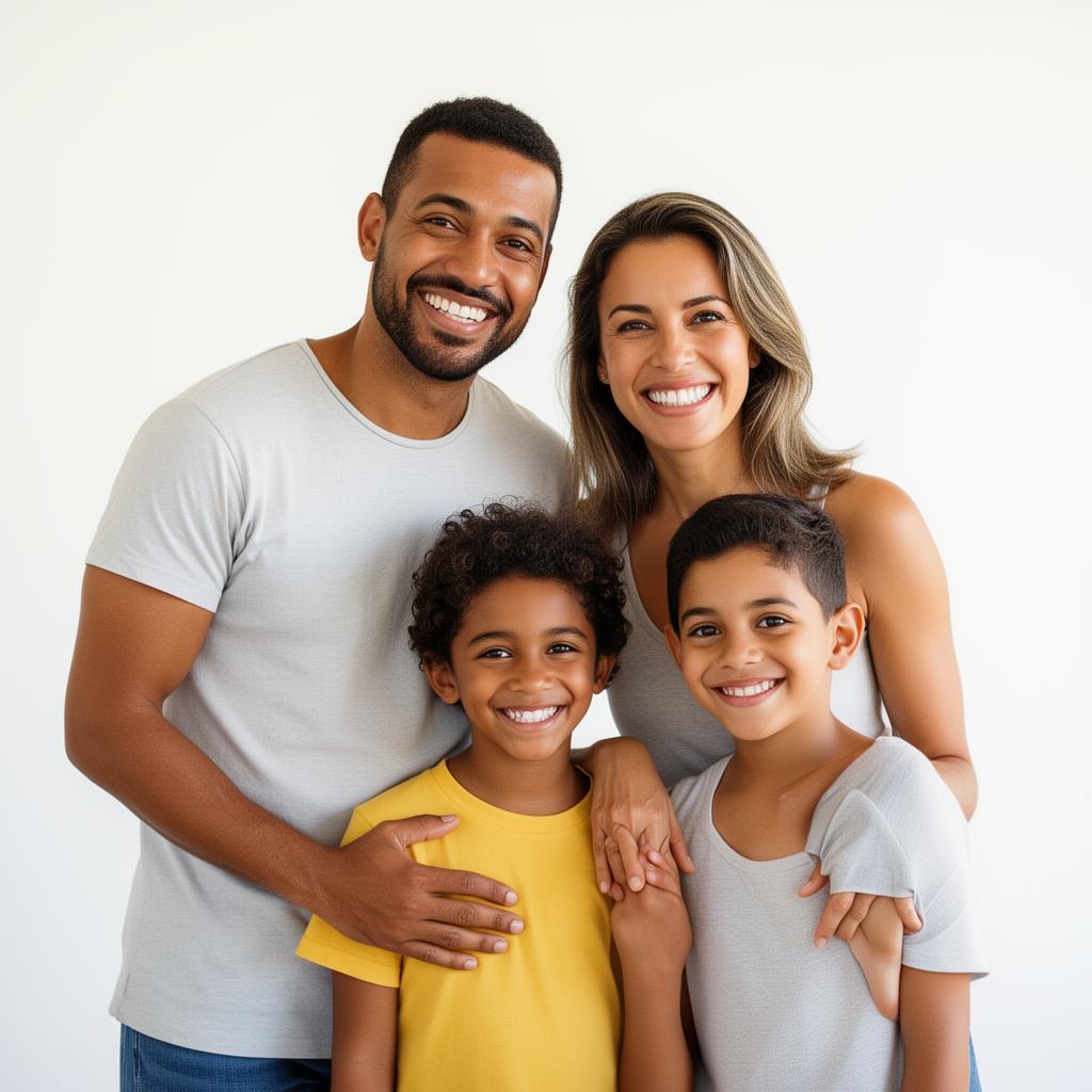 Família feliz protegida por plano de saúde